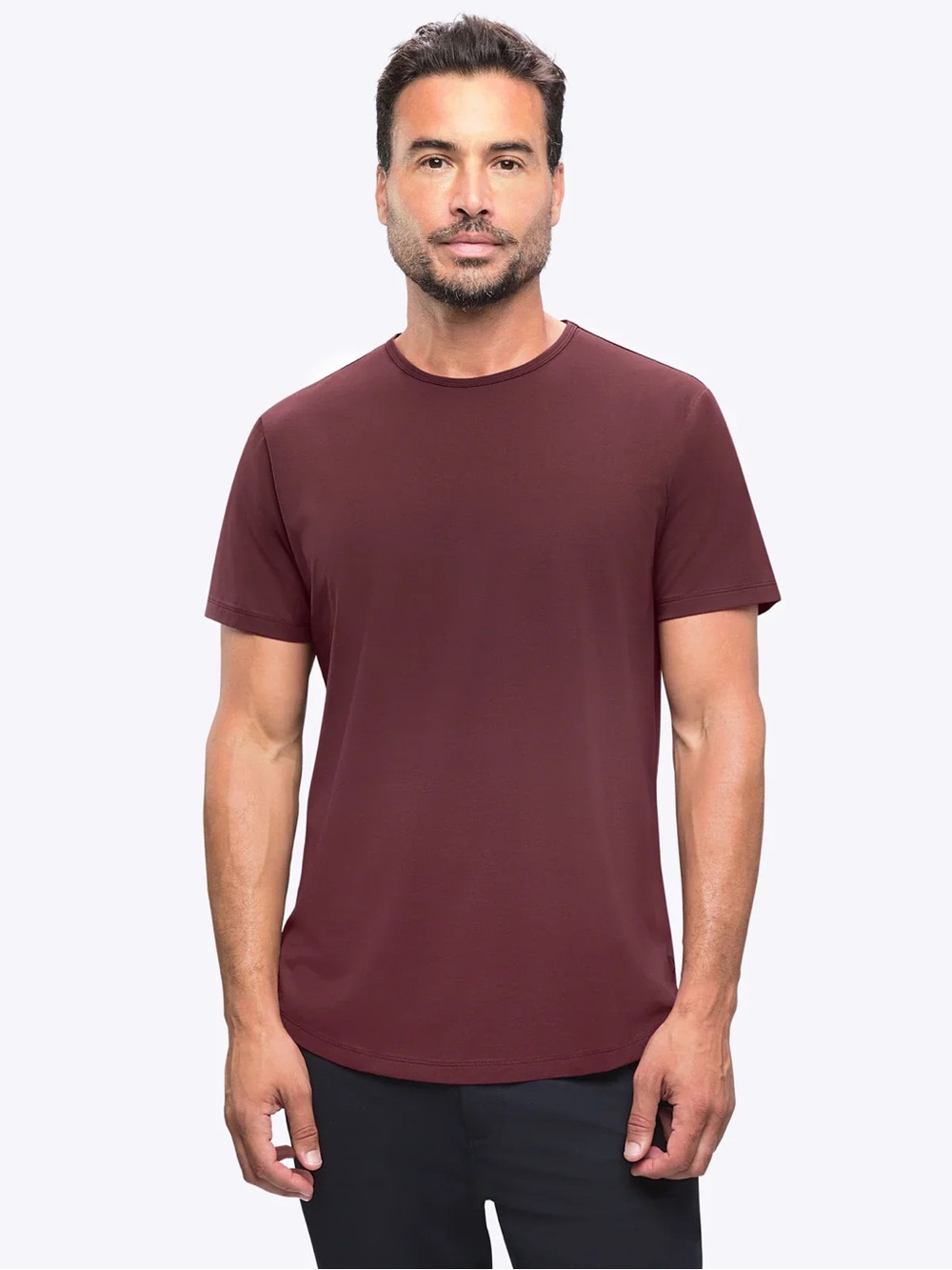 Cuts Clothing Curve-Hem T-Shirt XL | Premium Stretch Crew Neck | Men’s Burgundy